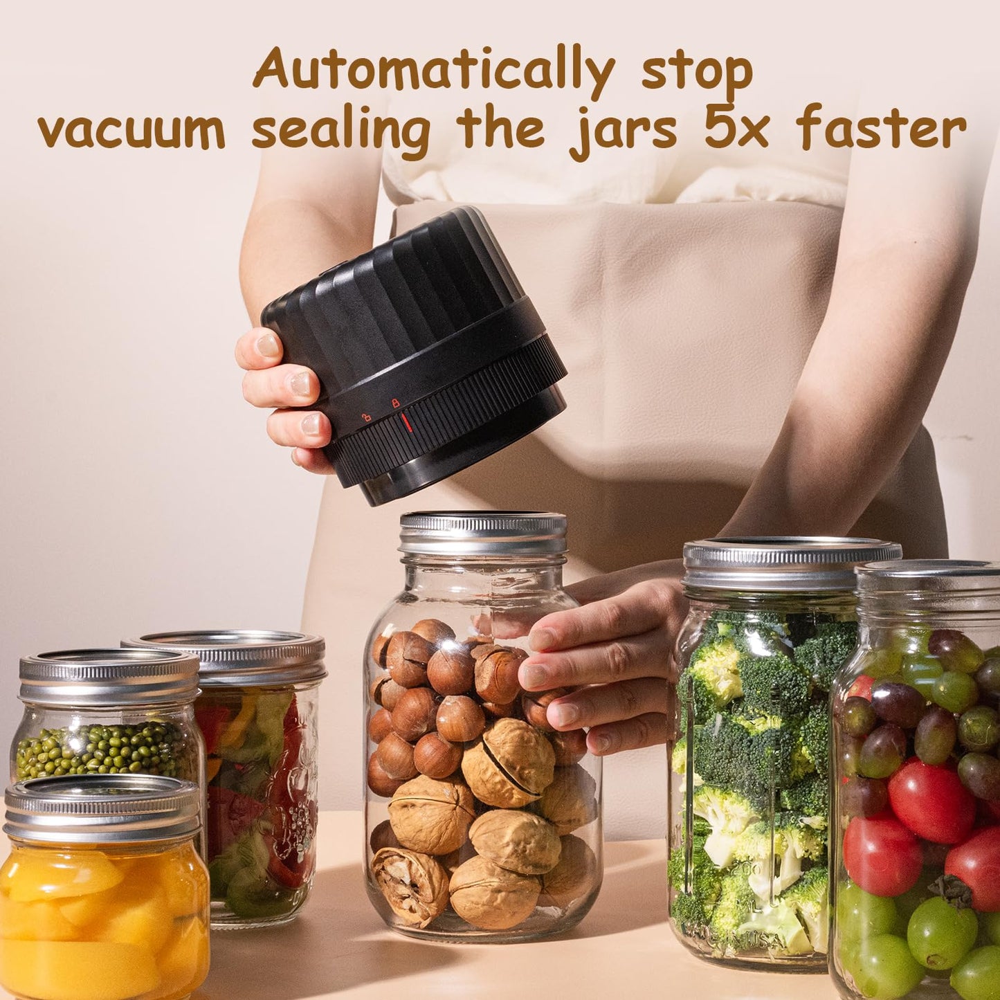 HTPOW Electric Mason Jar Vacuum Sealer - Fully Automatic Mason Jar Vacuum Sealer Kit for All Mason Jars with Regular Lids and Wide Mouth Lids, A Must-Have Tool for Canned Foods/Pantry - Black