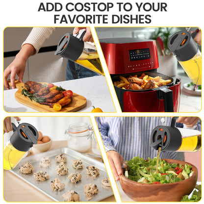Costop Oil Sprayer for Cooking, 2025 Large Advanced Olive Oil Dispenser Bottle,500ml/17oz Glass Olive Oil Sprayer,2 in 1 Even Spray with Portion Control for Kitchen, Air Fryer, Salad, BBQ - Black