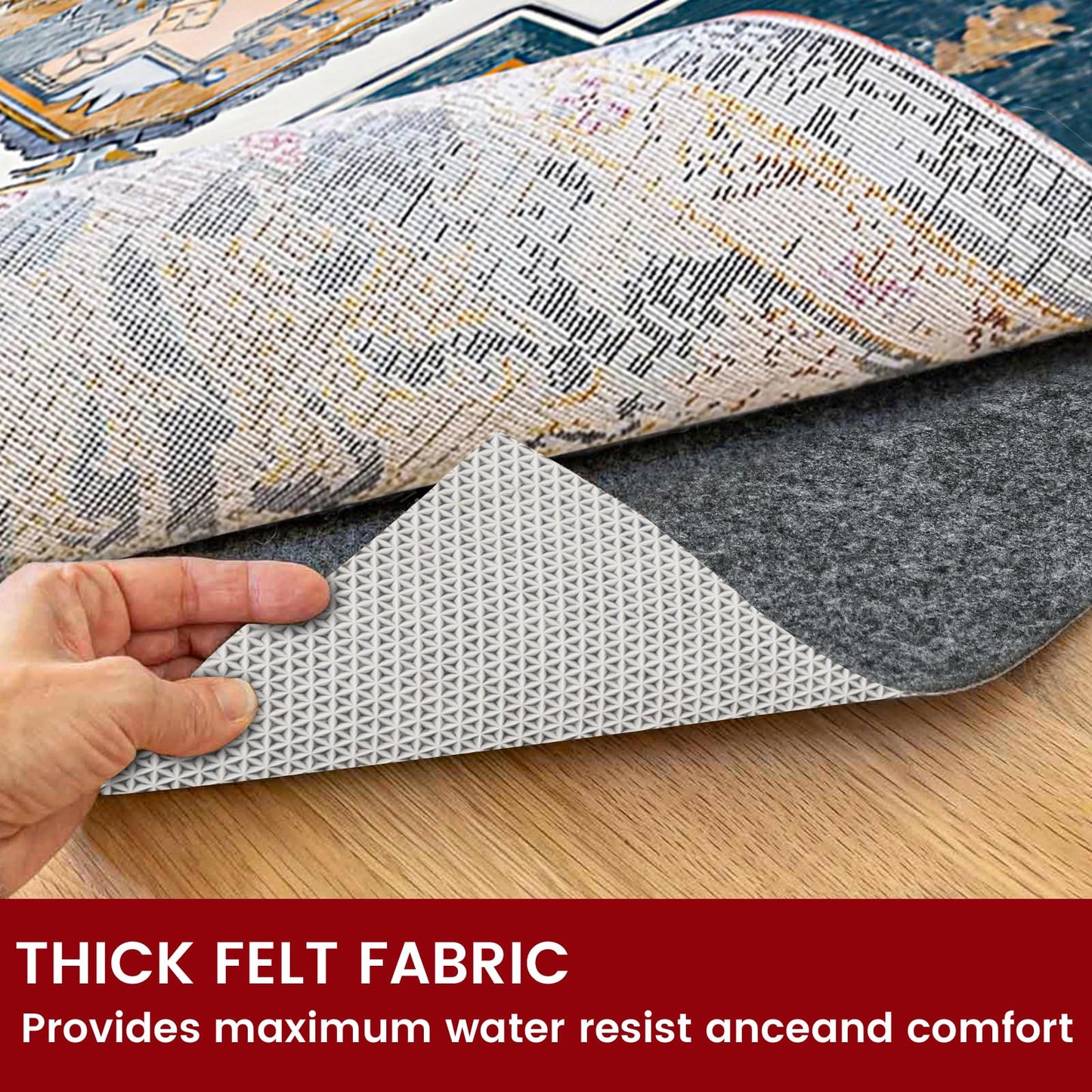 Waterproof Rug Pad, 5x7 ft Area Rug Non-Slip Carpet Pad, Non-Slip Rug Pads for All Floors and Finishes, Felt Pad for Hardwood Floors, Keeps Carpets in Place Soft and Safe