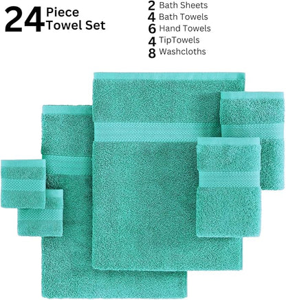LANE LINEN 24 PCs 100% Cotton Bath Towels Set
