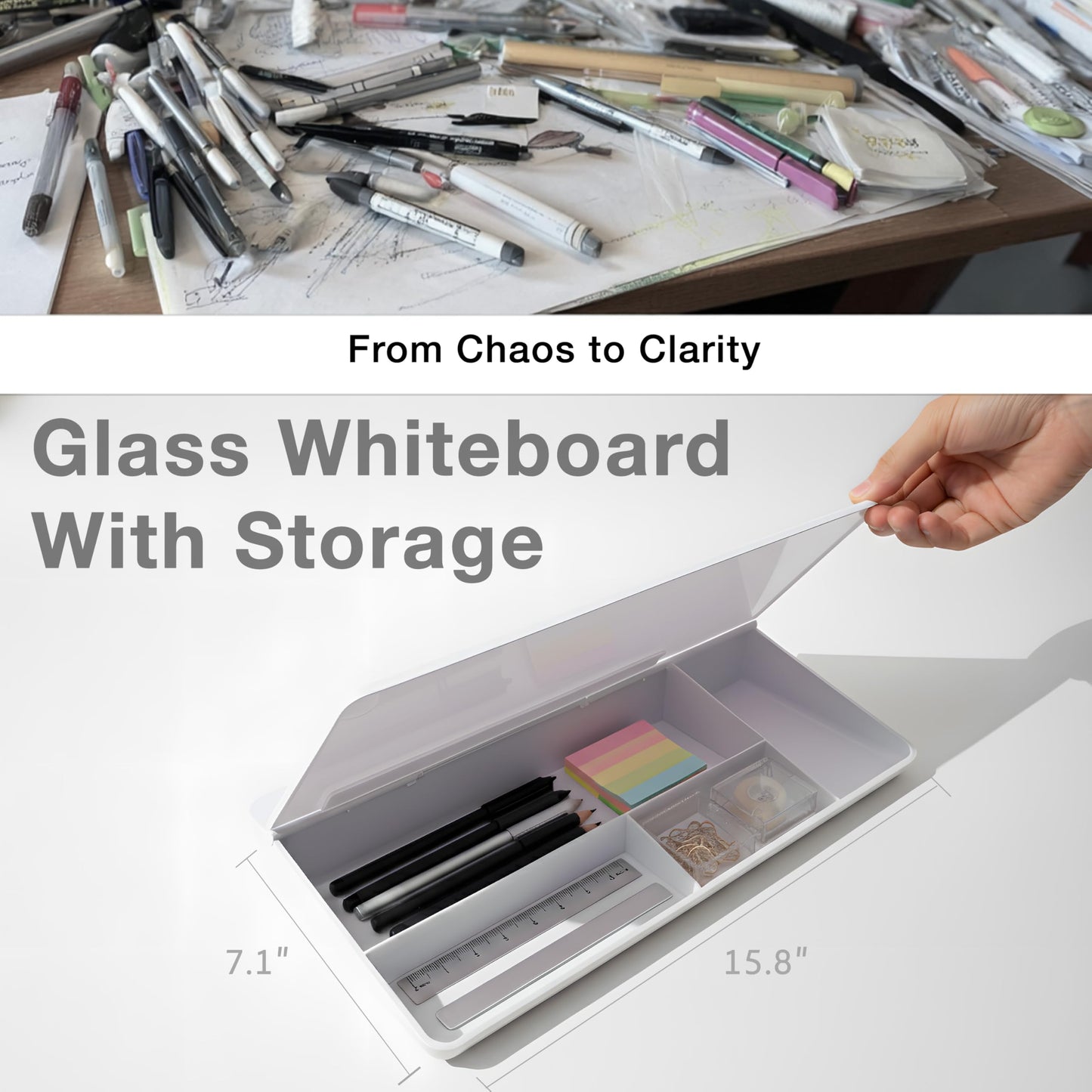 Lulu Office Black Glass Desktop Whiteboard – Modern Dry Erase Board with Storage Drawer for Desk Notes & Organization