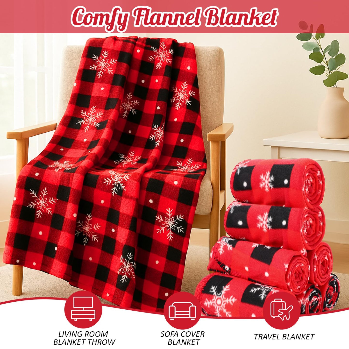 HunnmingRe 12 Set Christmas Fleece Throw Blanket Bulk Xmas Gift Set Include Merry Christmas Ribbon and Gift Card 50 x 60 Inch Holiday Blanket for Couch Sofa Winter Travel Decoration