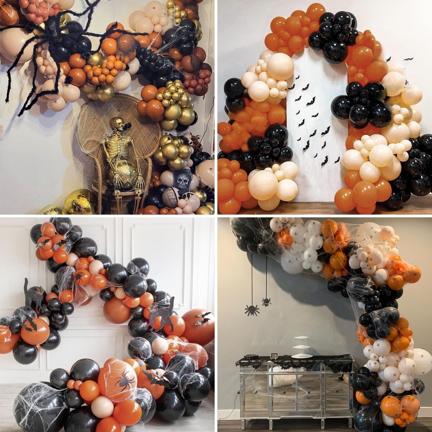Halloween Balloons Arch Black Orange Beige Balloons Garland Halloween Birthday Party Decorations Orange Black Nude White Sand Latex Balloons with Pumpkin Foil Balloon Eye Print 3D Bat Stikers Decor