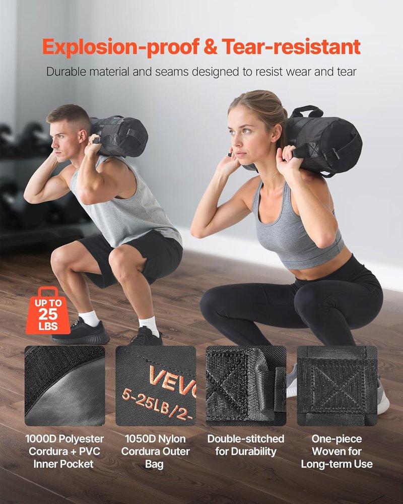 VEVOR Heavy Duty Workout Sandbag - Power Training Slam Bag for Strength & Cross-Training | Black (Unfilled)