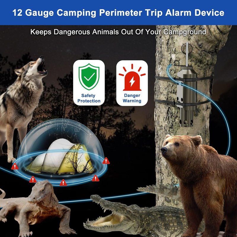 Upgraded Perimeter Trip Alarm - 12 Gauge Camping Trip Wire Security System | 2 Pack with .22 Adapter for Outdoor Safety