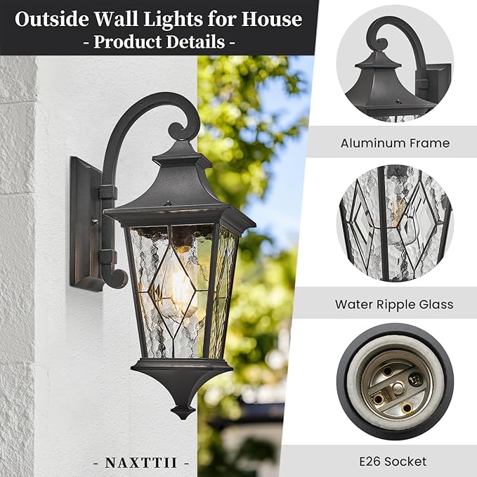 Porch Lights Outdoor Exterior Lighting Fixtures 21 Inch Large-Sized Black Outdoor Sconce for Front House Garage and Entryway Downwards Installation