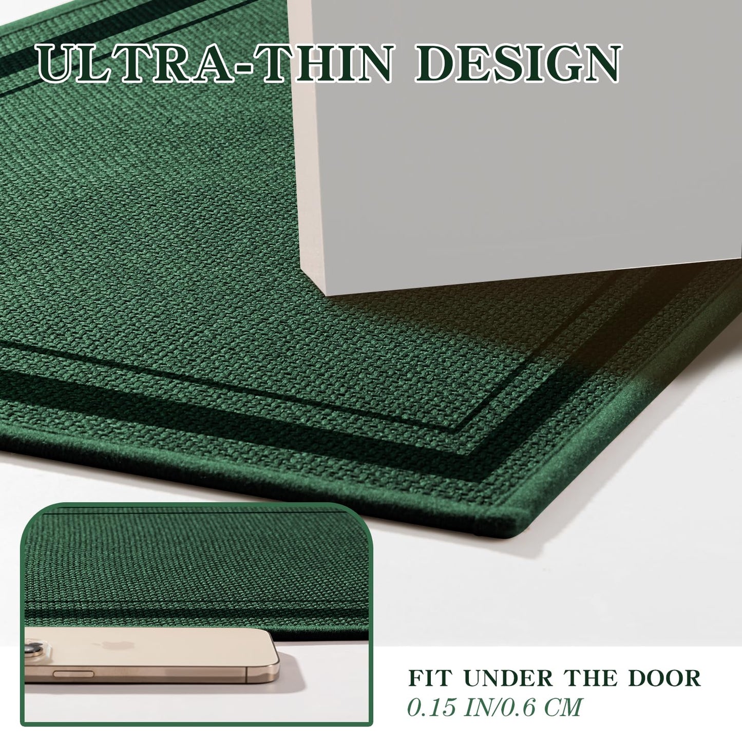 chakme Bathroom Rugs Mat 36x24, Ultra Thin Non Slip Bath Mat Large Quick Dry Absorbent Bath Mat for Bathroom Floor, (Dark Green, 36"x24")