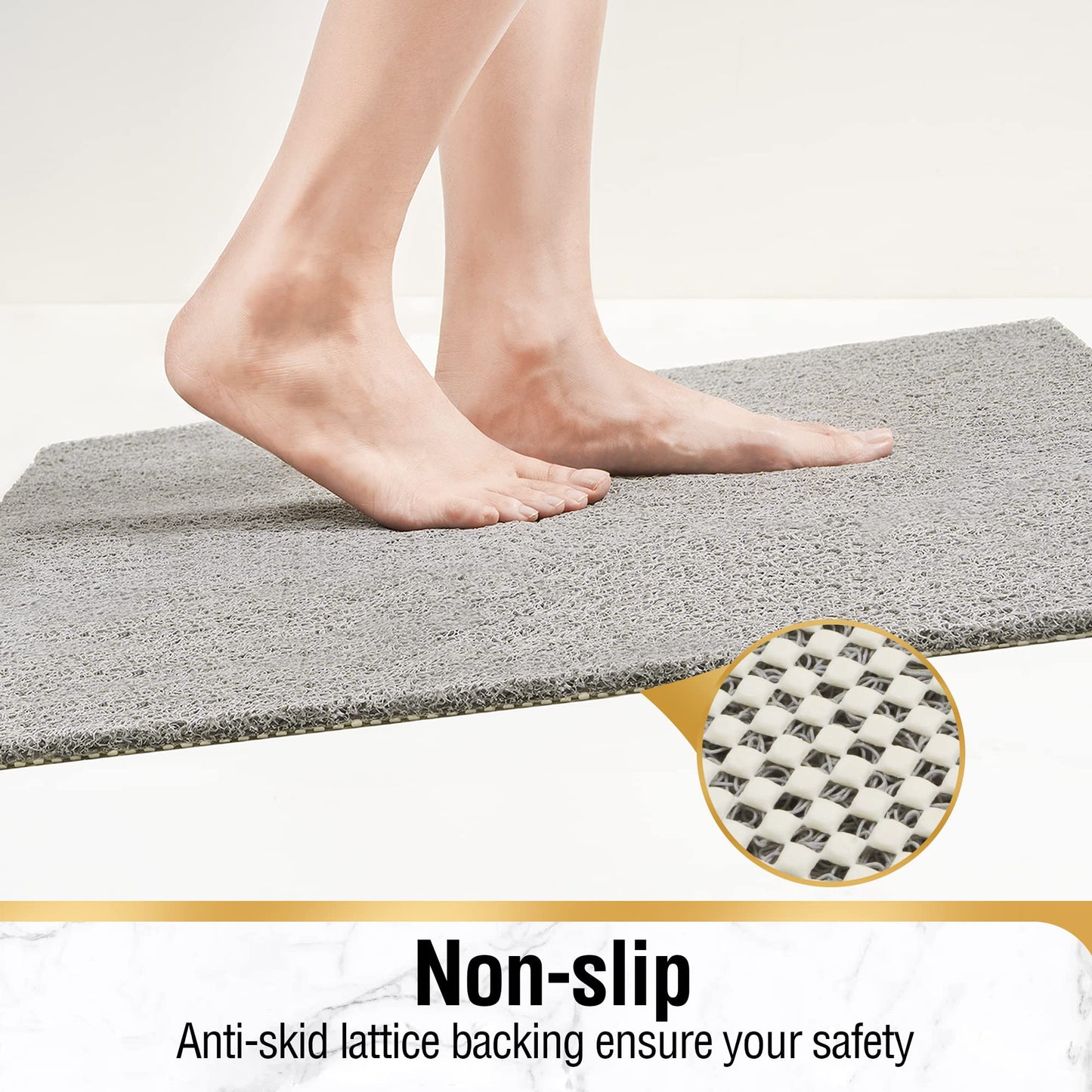 HITSLAM Non Slip Bathtub Mat 40 x 16 Inch, Extra Long Bath Mat for Tub, Soft PVC Loofah Shower Floor Mat with Drain, Quick Drying Bathroom Tub Mat for Wet Area, Without Suction Cup, Grey