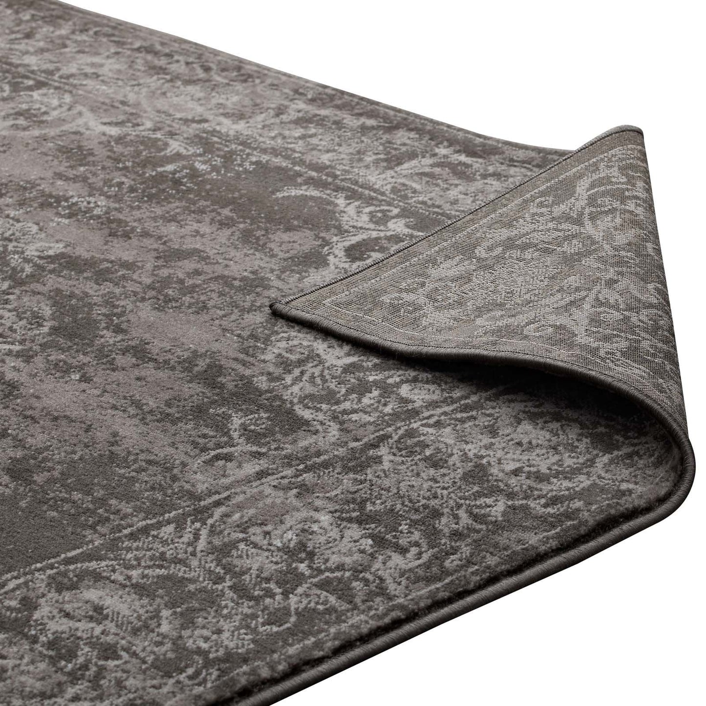 Modway Gamela Rustic Vintage Ornate Floral Medallion 5x8 Area Rug In Antique Light and Dark Brown