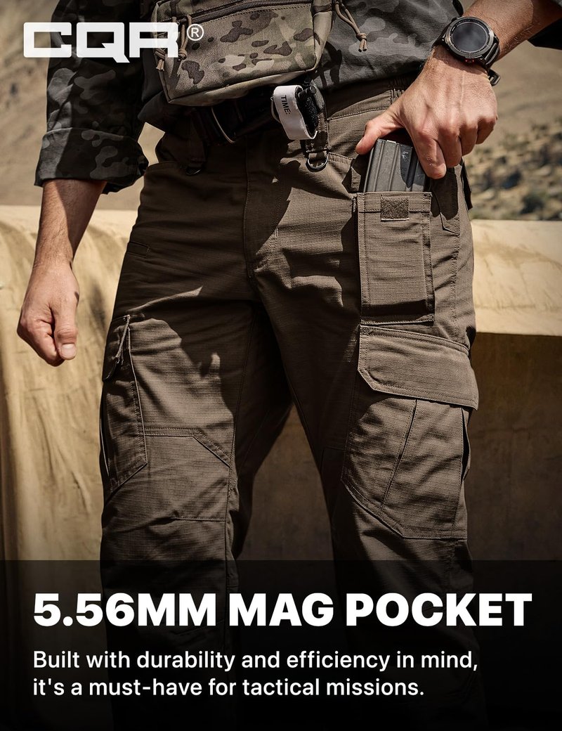 CQR Men's Tactical Pants, Water Resistant Ripstop Cargo Pants, Lightweight EDC Work Hiking Pants, Outdoor Apparel, Duratex Mag Pocket Tundra, 40W x 32L