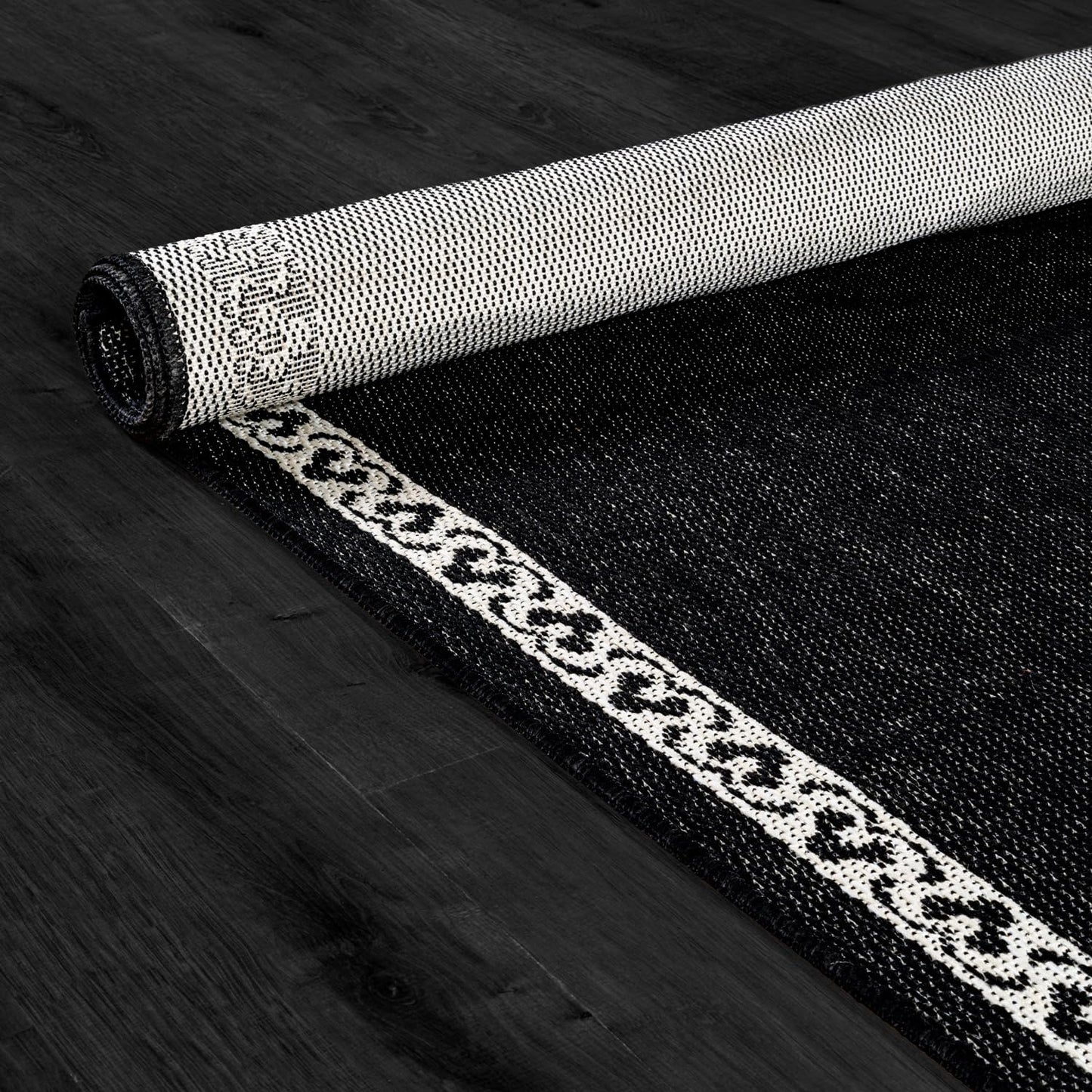 Washable Outdoor Rug 5x7 Modern Area Rugs Outdoor Carpets Bordered Pattern Non Shedding Waterproof Easy Clean Patio Deck Porch Living Room Bedroom Garden RV (5 X 7 Black)