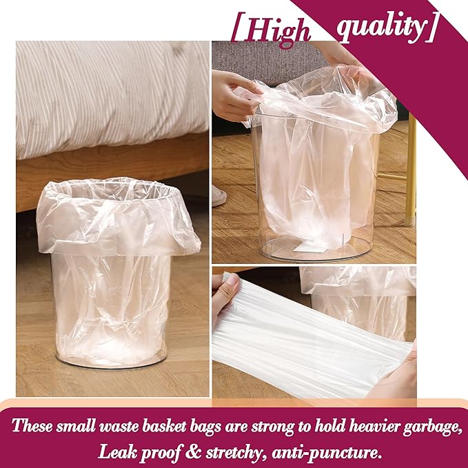 4 Gallon 180pcs Small Clear Trash Bags Strong Clear Garbage Bags, Bathroom