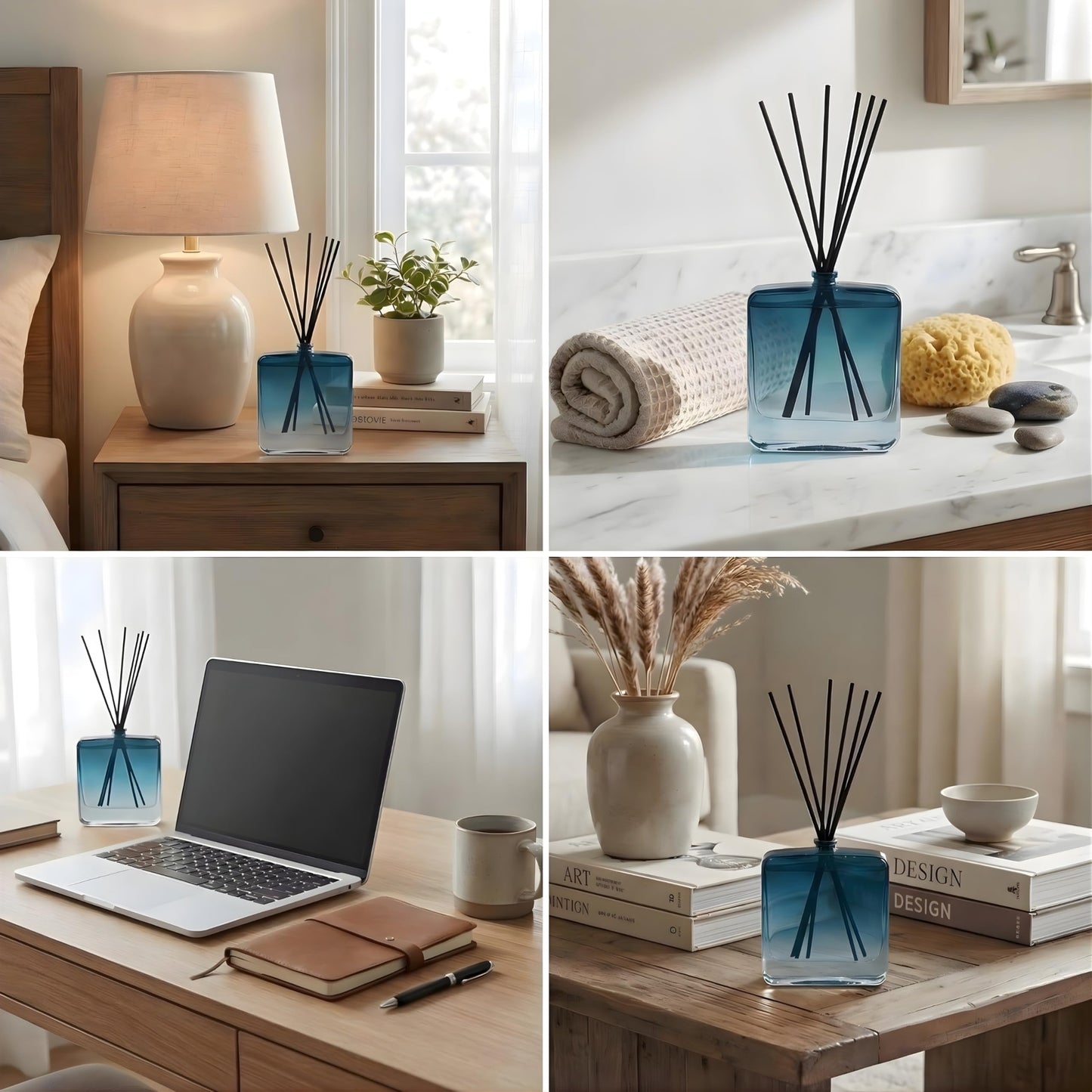 Reed Diffuser Set for Home Fragrance – 100ml Summer Sea Breeze Aromatherapy Diffuser with Reed Sticks, Long Lasting Flameless Fragrance for Bedroom, Bathroom & Living Room, Decorative Glass Bottle