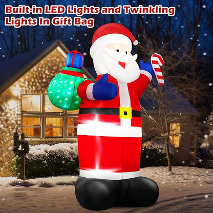 8 FT Christmas Inflatable Santa Claus Outdoor Blow Up Yard Decorations, Giant Blow Up Santa with Flashing Gift Bags & Candy, Build in LED Lights Xmas Decorations for Garden Holiday Party Lawn Decor