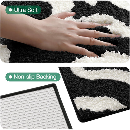 LUMI Non Slip Bathroom Rug Modern Aesthetic, Ultra Soft Absorbent Washable Bath Mats, Quick Dry Premium Floor Rugs for Shower, Tub, Black and White, 24x43