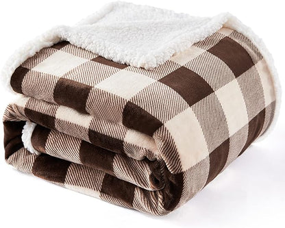 Touchat Sherpa Buffalo Plaid Christmas Twin Blanket 60" X 70", Fuzzy Fluffy Soft Cozy Throw Blanket, Fleece Flannel Plush Microfiber Blanket for Couch Bed Sofa(Brown)