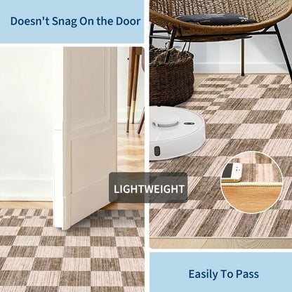 GarveeHome 2×6 Kitchen Runner Rug Non Slip Brown Checkered Rug,Washable Runner Rug for Hallway Soft Low-Pile Geometric Tan Brown Print Checkerboard Rugs for Entryway Kitchen Dining Room