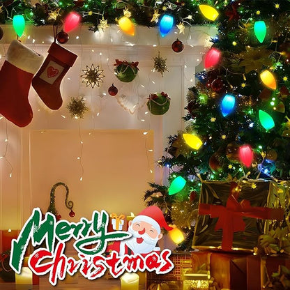 Couah C9 Christmas LED String Lights, 23 Ft LED Vintage Multicolor Lights with 35 LED C9 Colorful Light Bulbs, Outdoor String Lights for Christmas Party Backyard Wedding- Green Wire