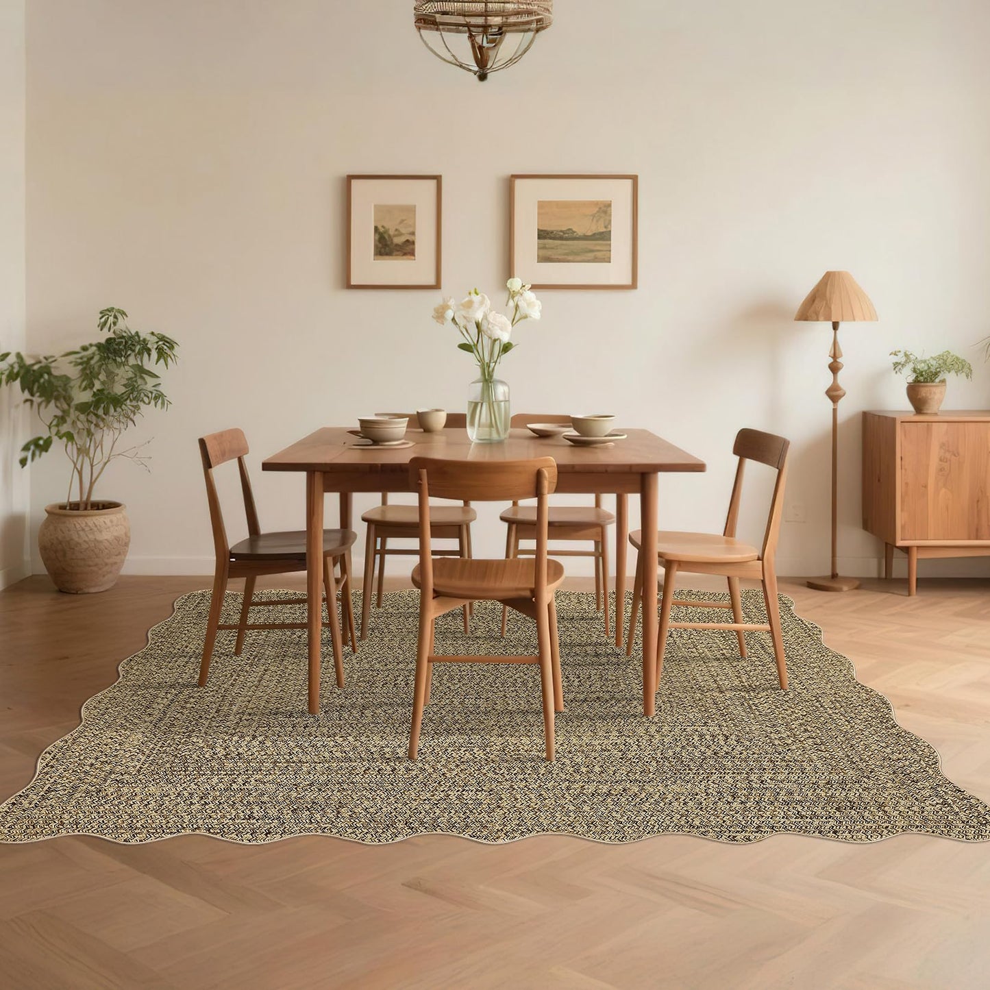 Garvee Printed Rug (Not Woven!) 8x10 Area Rugs for Living Room Non-Slip Washable Rugs, Scalloped Large Carpet, Stain Resistant Ultra-Thin Foldable Floor Cover for Nursery Dining Room