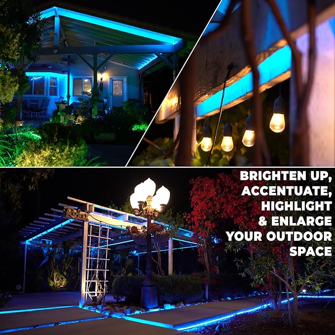 WYZworks 3312LEDs 300ft LED Outside Rope Lights, Outdoor ETL Certified Waterproof Permanent 360 Degree Light Emitting, Flexible Tube, Connectable, Christmas Palm Tree Exterior Landscape, Blue