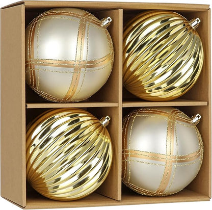 4.7" Large Plastic Christmas Balls Ornaments Set of 4, Glitter Shatterproof Christmas Bulbs Ornaments for Xmas Tree Decorations, Gold and Silver Ornament for Tree, Mantel, Winter, Holiday Party Decor