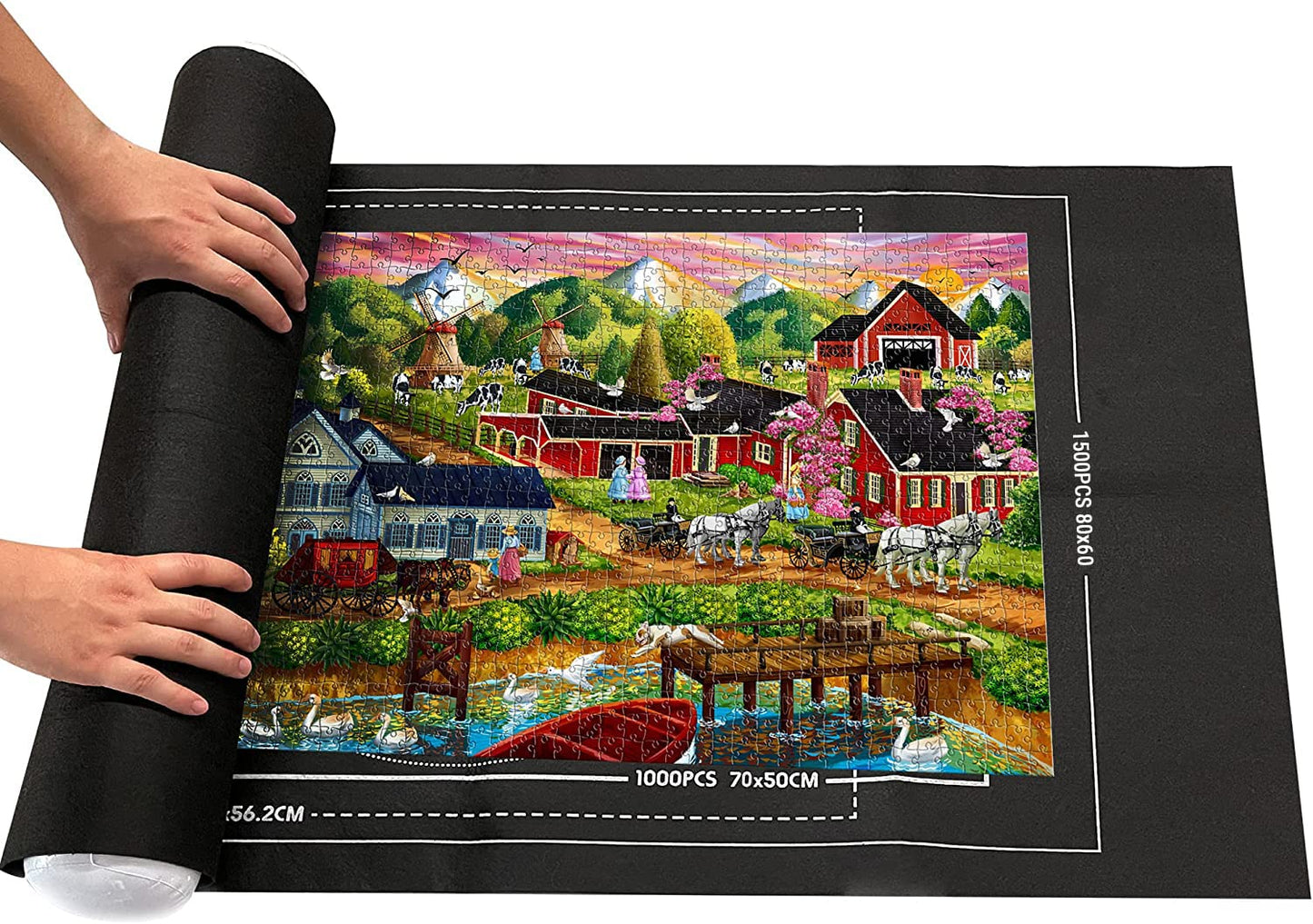 Collectix Premium Felt Puzzle Mat Roll Up - Non-Slip and Beautifully Soft - 3in1 Jigsaw Puzzle Storage for 500, 1000 and 1500 Pieces - Portable Saver, Keeper and Holder
