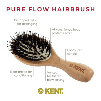 Kent PF01 Large Cushion Detangler Brush, Boar Bristle and Non-Scratch Nylon Mix Hairbrush for Straightening Smoothing. Oval Wood Paddle Detangling Hair Brush for Medium to Long Hair, Made in England
