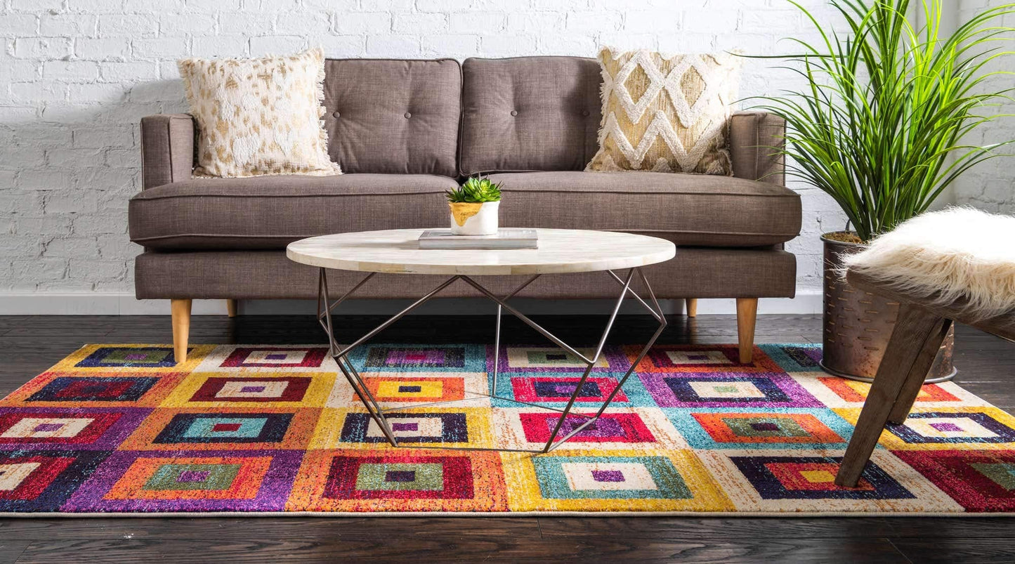Unique Loom Estrella Collection Colorful, Geometric, Squares Modern, Abstract Area Rug (7' 0 x 10' 0 Rectangular, Multi/Beige)