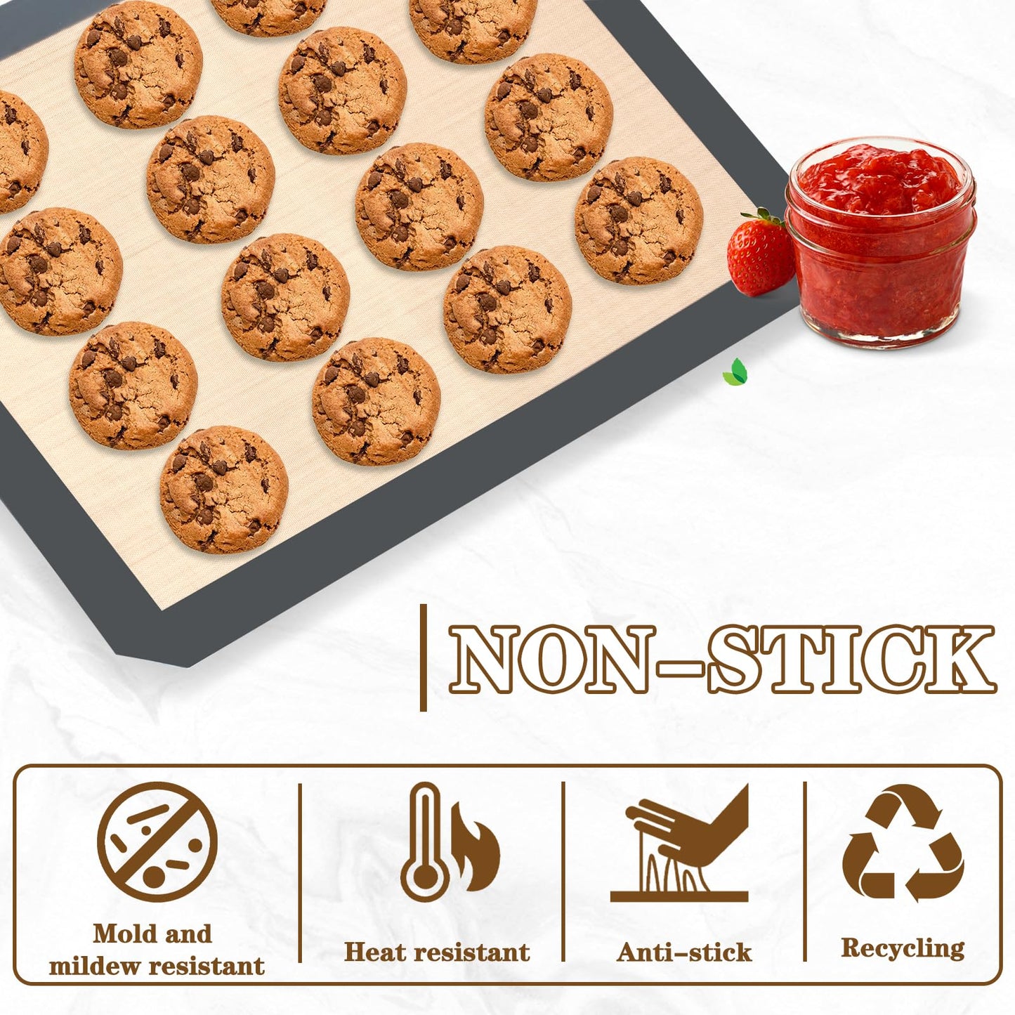 Ninsula Silicon Baking Mats, 16.5"x11.6" 2-Pack Reusable Silicon Baking Mat Sheet, Baking Sheets Non-Stick, Food Safe Baking Mats Can Be Used For Baking Cookies, Bread, Pizzas
