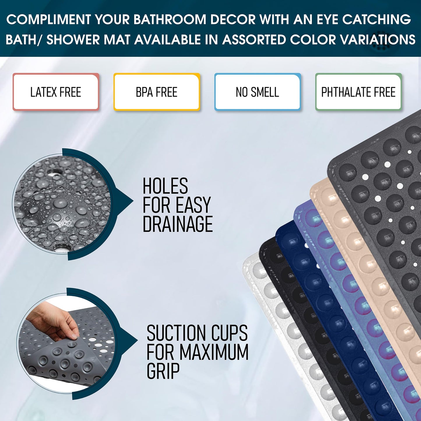 ENKOSI Square Anti Slip Shower Mat - 21x21 Clear Purple, Ideal for Elderly - No Slip, Nonslip