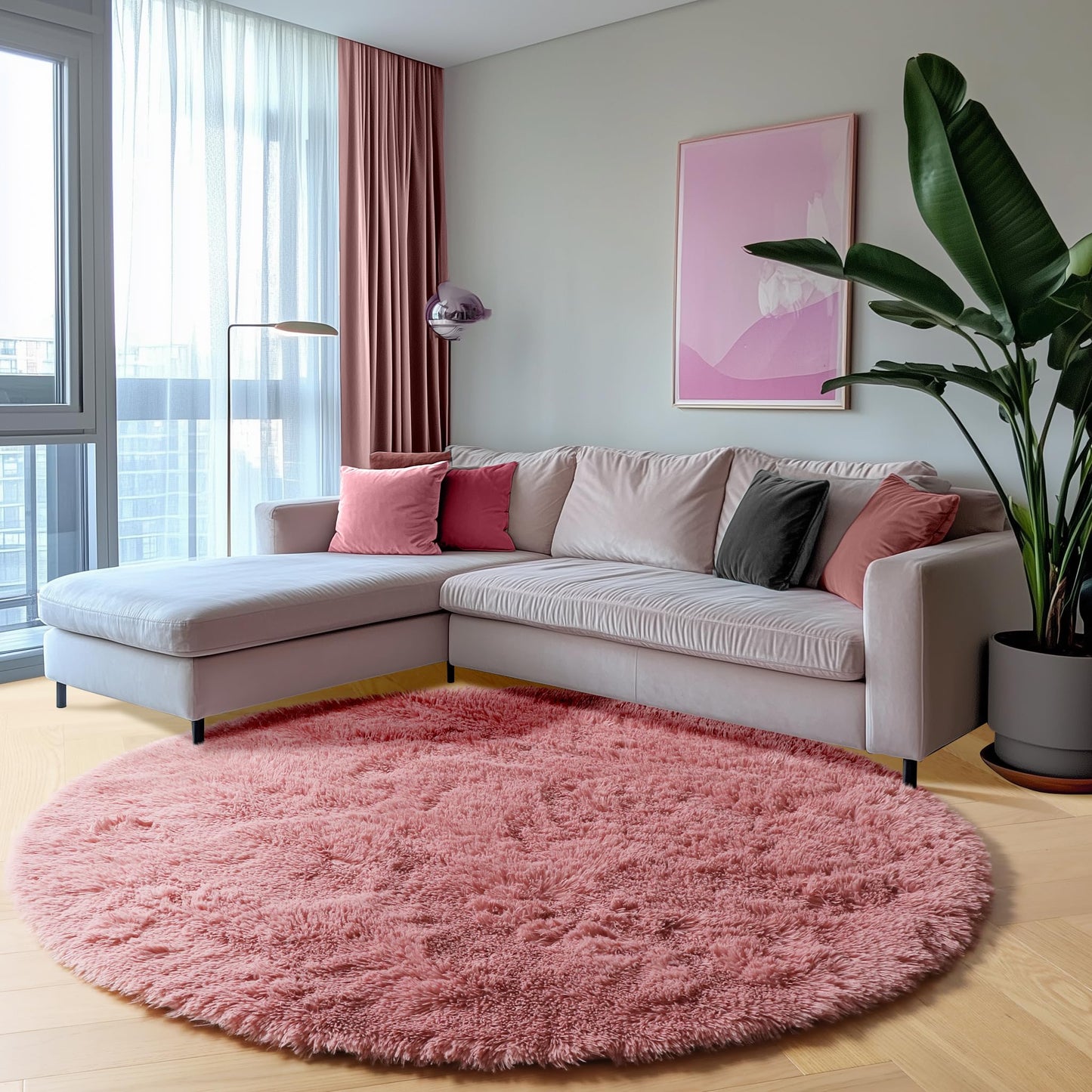 ONASAR Blush Round Rugs 6ft for Living Room Bedroom, Fluffy Circle Area Rug for Kids Girls Boys Teen, Soft Plush Shaggy Carpet for Nursery Dorm Classroom Playroom Home Decor Aesthetic