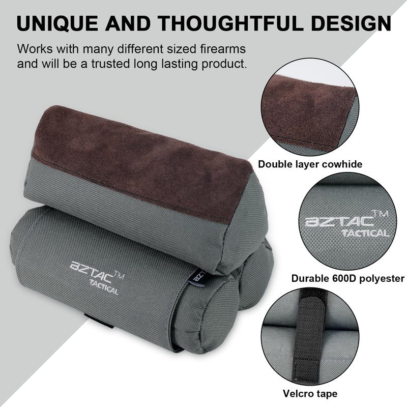 BZTAC Tactical Shooting Rest Bag Durable 600D Oxford Water Resistance with Soft Double Layer Cowhide Leather, Rifle Support Sand Bag Stand Holders for Shooting, Range, Outdoor and Hunting - Unfilled