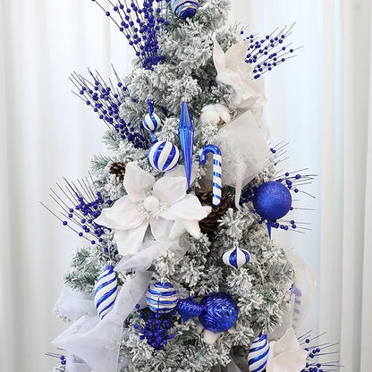 Christmas Ball Ornaments Set Shatterproof Christmas Tree Ornaments 24 PCS Painted Shaped Styles Xmas Tree for Holiday Decor,Royal Blue