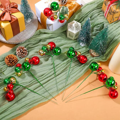 12 Pcs Christmas Tree Picks 7.87 Inch Red Green Gold Christmas Balls Ornaments Christmas Tree Decorations for Xmas Tree Topper DIY Wreath Holiday Floral Vase Fillers Crafts Home Decor