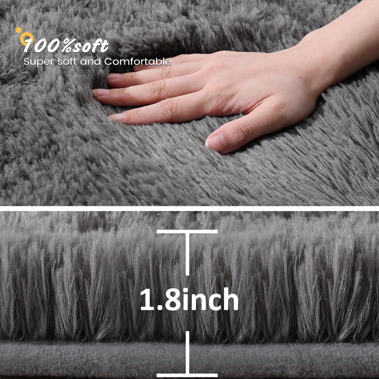 Modern Soft Fluffy Small Shaggy Rug for Bedroom Livingroom Dorm Kids Room Indoor Home Decorative, Non-Slip Plush Furry Fur Area Rugs Comfy Nursery Accent Floor Carpet 5X7 Feet, Smoke Gray