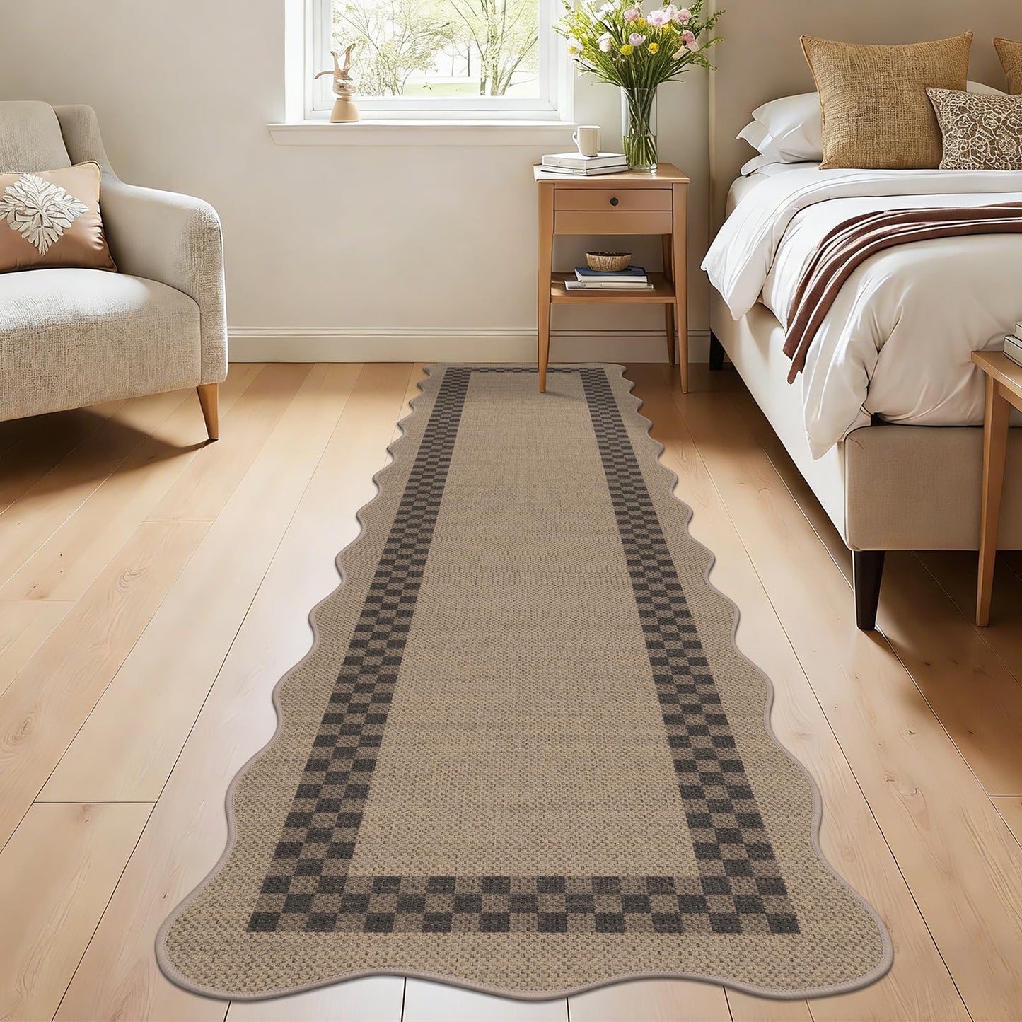 U'Artlines Long Hallway Runner Rug, 2'x8' Non Slip Washable Jute Kitchen Rug, Farmhouse Floor Carpet Runners for Kitchen, Entryway, Bathroom, Laundry Room, Indoor Home Decor(Checked)