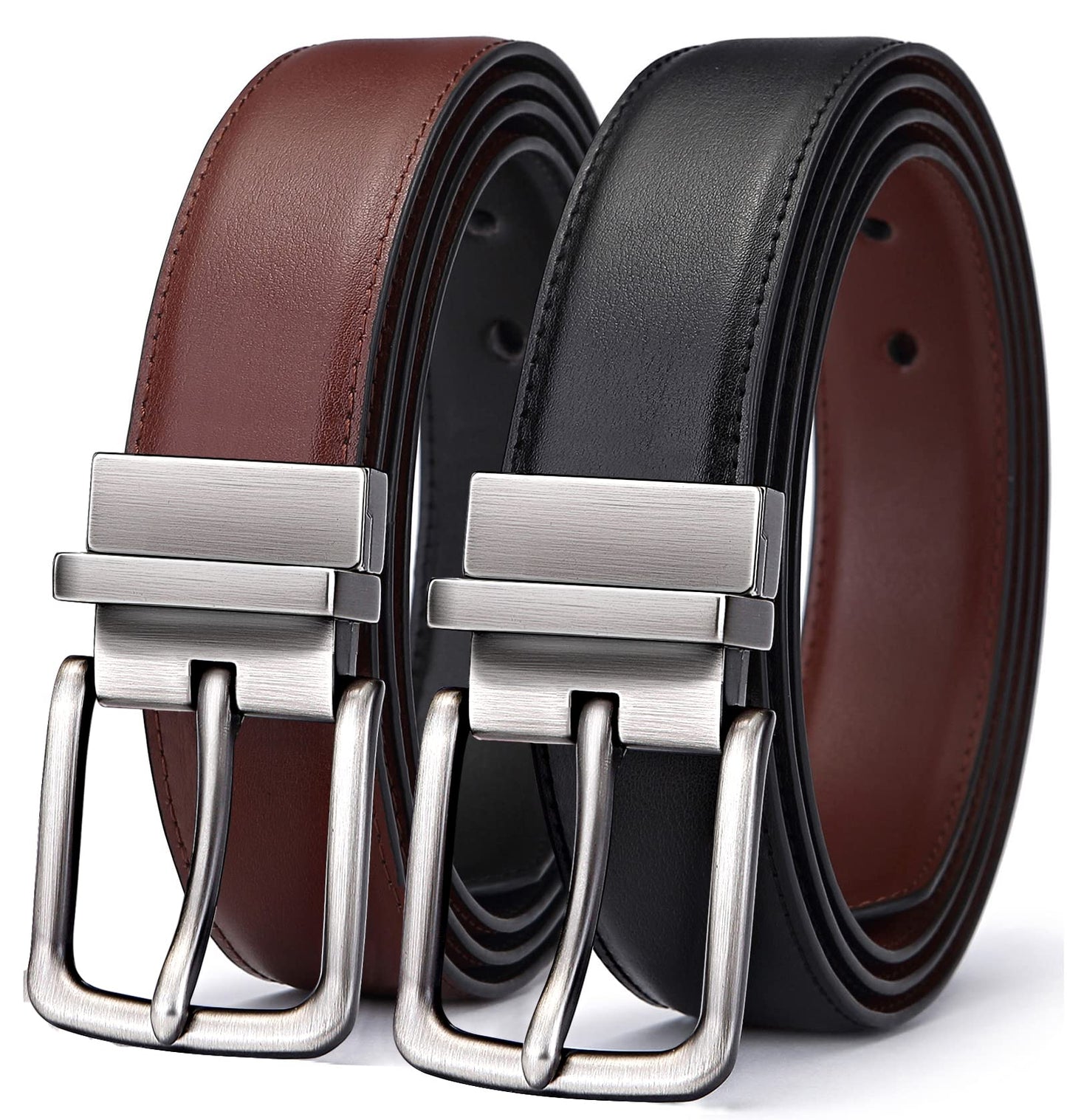 BULLIANT Men's Belt,Reversible Belt Adjustable For Gift Men 1.25”-Cut For Fit-2 Sides in 1 Belt(Not 2)(Black/Light Brown,28"-32" Waist Adjustable)