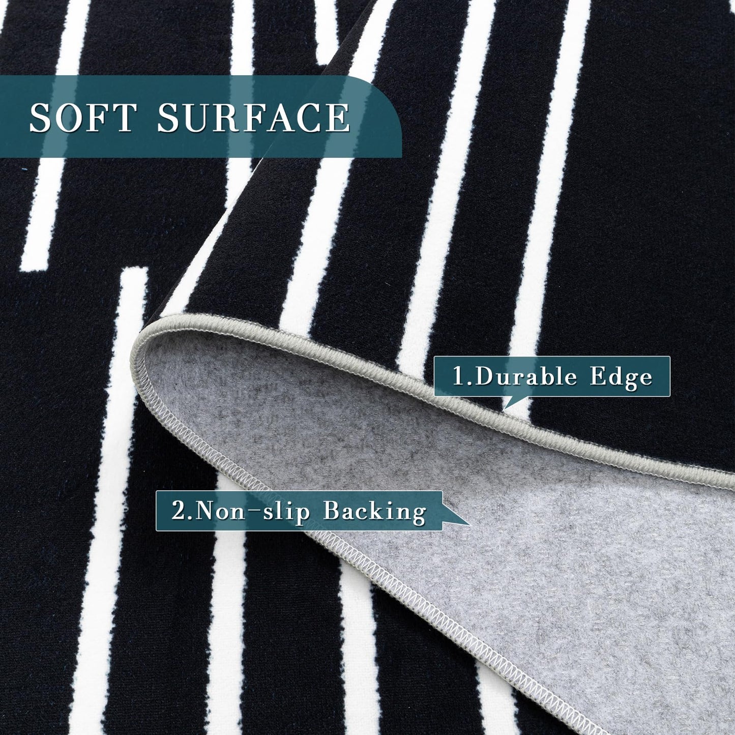 YIHOUSE Abstract Washable Rug 5x7,Ultra Thin Non Slip Black Rugs for Living Room,Modern Minimalist White Stripe Rugs for Bedroom,Dining Room Office Playroom (5'x7',Black-3)