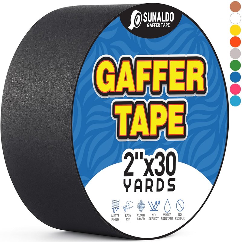 Heavy Duty Gaffers Tape - Easy to Rip, Residue-Free, Matte Finish | Black, 2" x 30 Yards