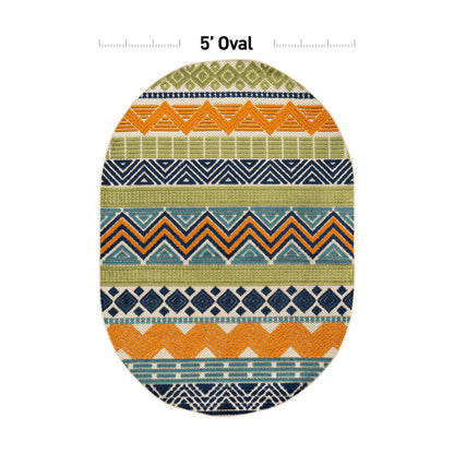 Rugshop Multi Marbella Boho Indoor/Outdoor Oval Area Rug for Patio, Deck, Balcony and Living Room Carpet 5' x 7' Oval