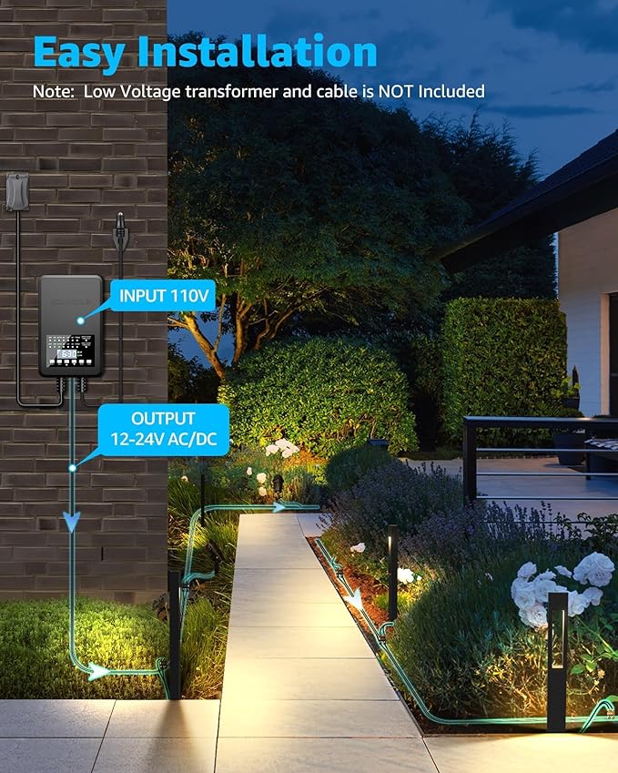 SUNVIE 12-Pack Low Voltage Pathway Lights Wired with Spotlights LED Outdoor Landscape Lighting Kit for Path, Garden, Yard, Patio, Cast-Aluminum, IP65 Waterproof, 12-24V AC/DC, 3000K Warm White, Black
