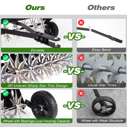 Suchtale 40-Inch Tow Behind Spike Aerator with Galvanized Steel Tines, Durable Lawn Aerator Soil Penetrator Spikes Tractor with Extra-Wide Tow Bar for Lawn and Farm, Black