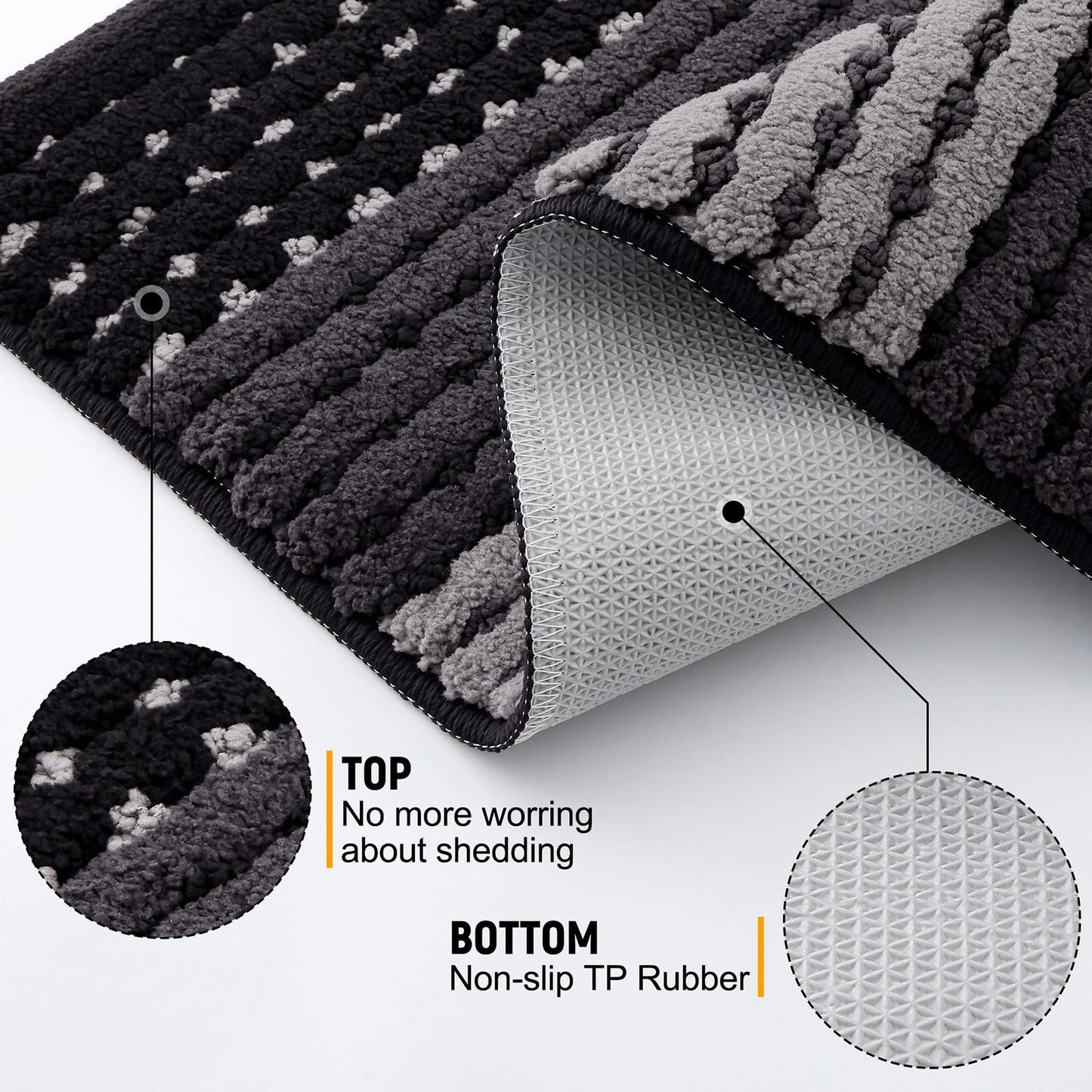 Kitinjoy Indoor Outdoor Door Mat, 40x32 Non-Slip Absorbent Dirt Trapper, Low-Profile Washable Inside Entrance Front Floor Mat, Sturdy Soft Entry Dotted Ombre Doormats for Entryway, Black
