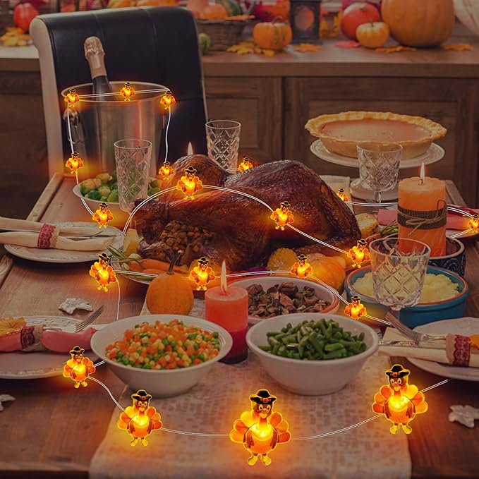 10 Ft 30 LED Thanksgiving Decorations Turkey String Lights, Thanksgiving Lights Decorations Battery Operated Turkey Lights Copper Wire Fairy String Lights for Party Home Indoor Decor