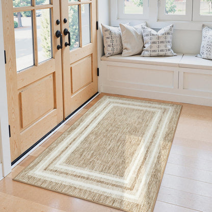 OJIA Modern Bordered Washable Rug 3'x5', Printed Non Slip Rug for Living Room Soft Bedroom Entry Mat Non-Shedding Accent Carpet Indoor Door Mat Small Carpet for Entryway Kitchen Bathroom Office