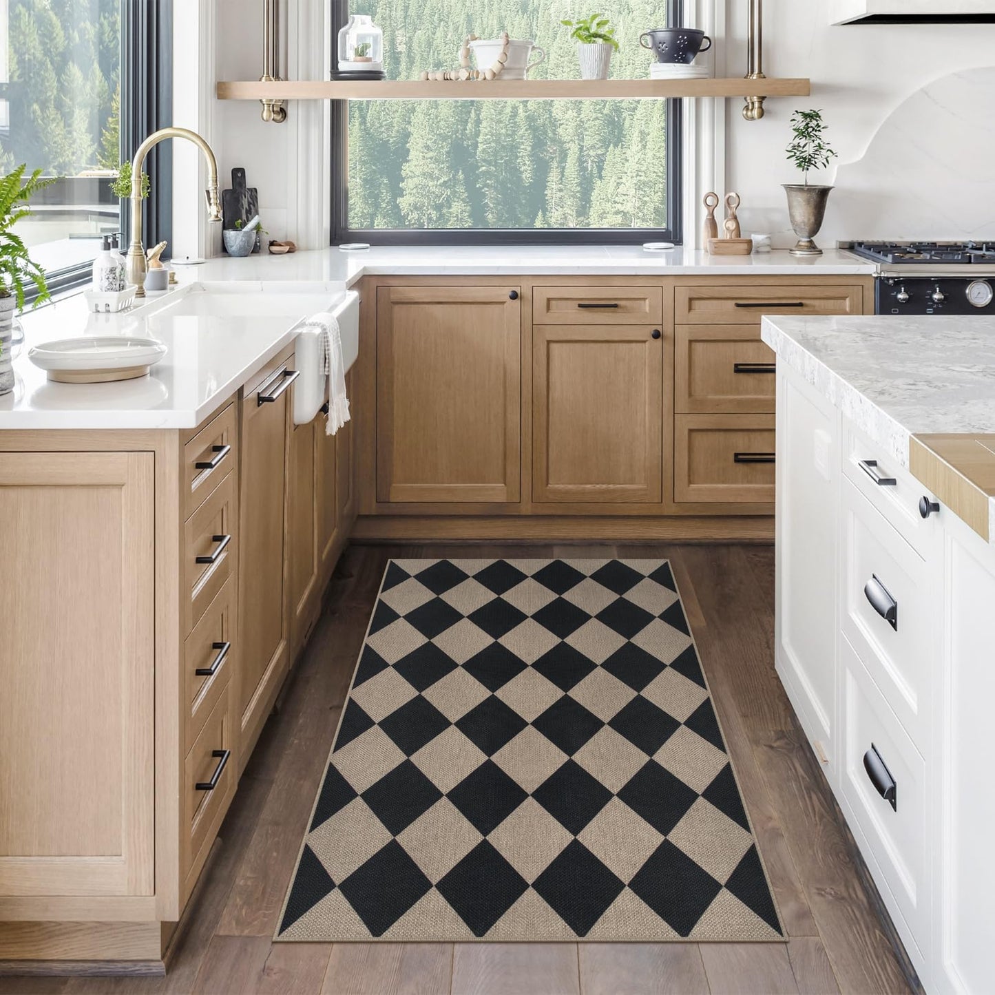 Rugalia Easy Jute Checkered Entryway Rug, 2.6x4 Black Modern Indoor Outdoor Doormat, Washable Non-Slip Neutral Kitchen Rug Farmhouse Diamond Throw Rugs for Entrance Bedroom Bathroom