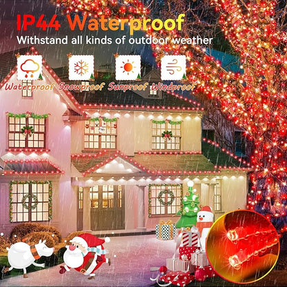 Hezbjiti 1000 LED 403 FT Christmas String Lights Outdoor, 8 Lighting Modes IP44 Waterproof Fairy Lights with Timer and Dimmable Function for Home Party Tree Decorations (Red, Clear Wire)