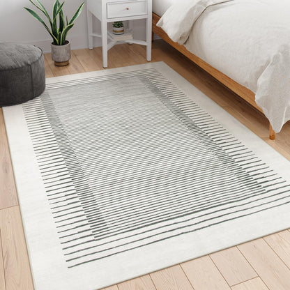 Morebes Modern 5x7 Washable Rug for Living Room, Geometric Stain-Resistant Soft Bedroom Rug, Non Slip Low Pile Indoor Carpet for Dining Room Home Office (5'x7',White)