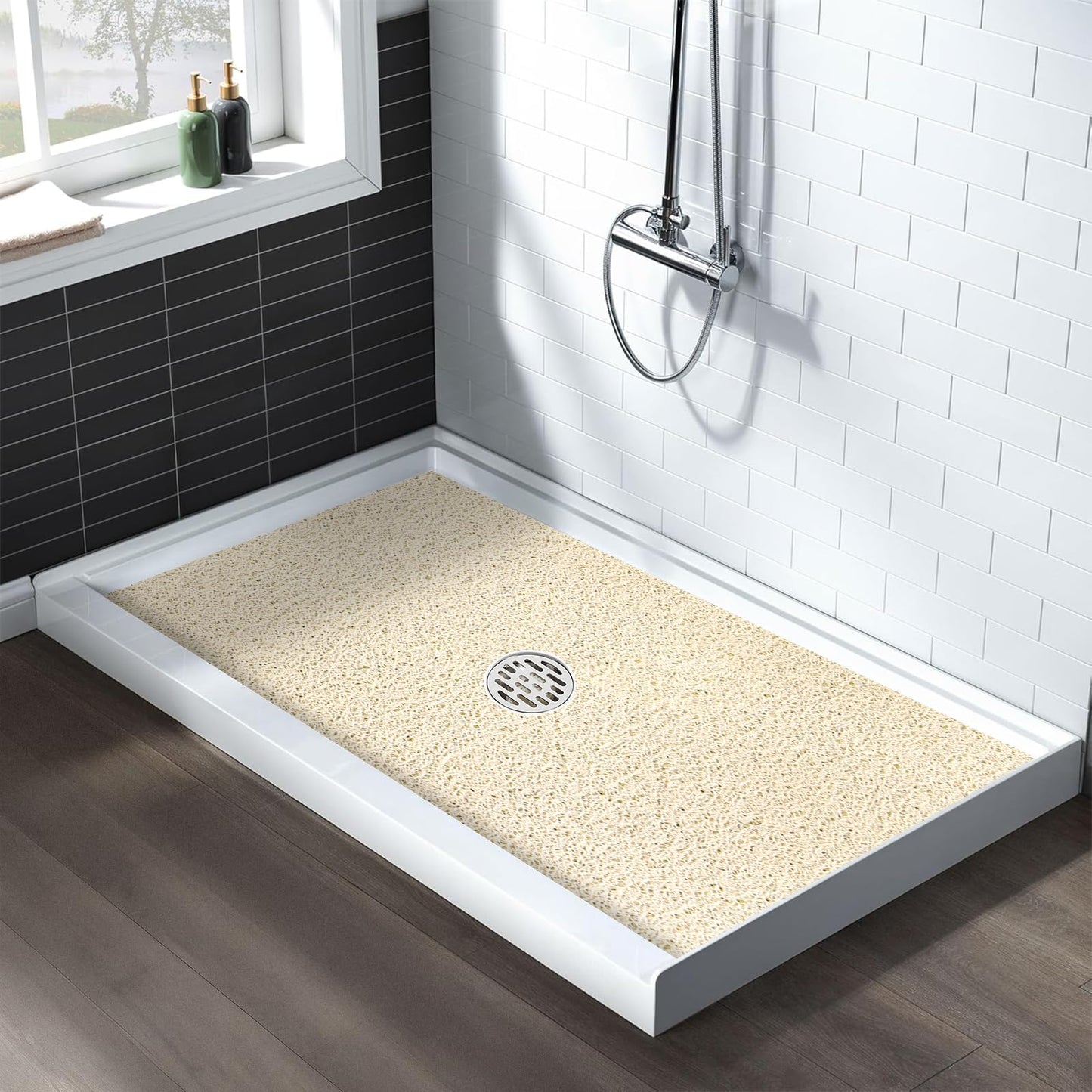 Extra Large Non Slip Shower Mat: 47.2x31.5 inch Loofah Shower Mat for Inside Shower with Drain Hole in Middle, Soft PVC Anti-Slip Shower Stall Mats for Bathroom,Wet Area, Quick Drying