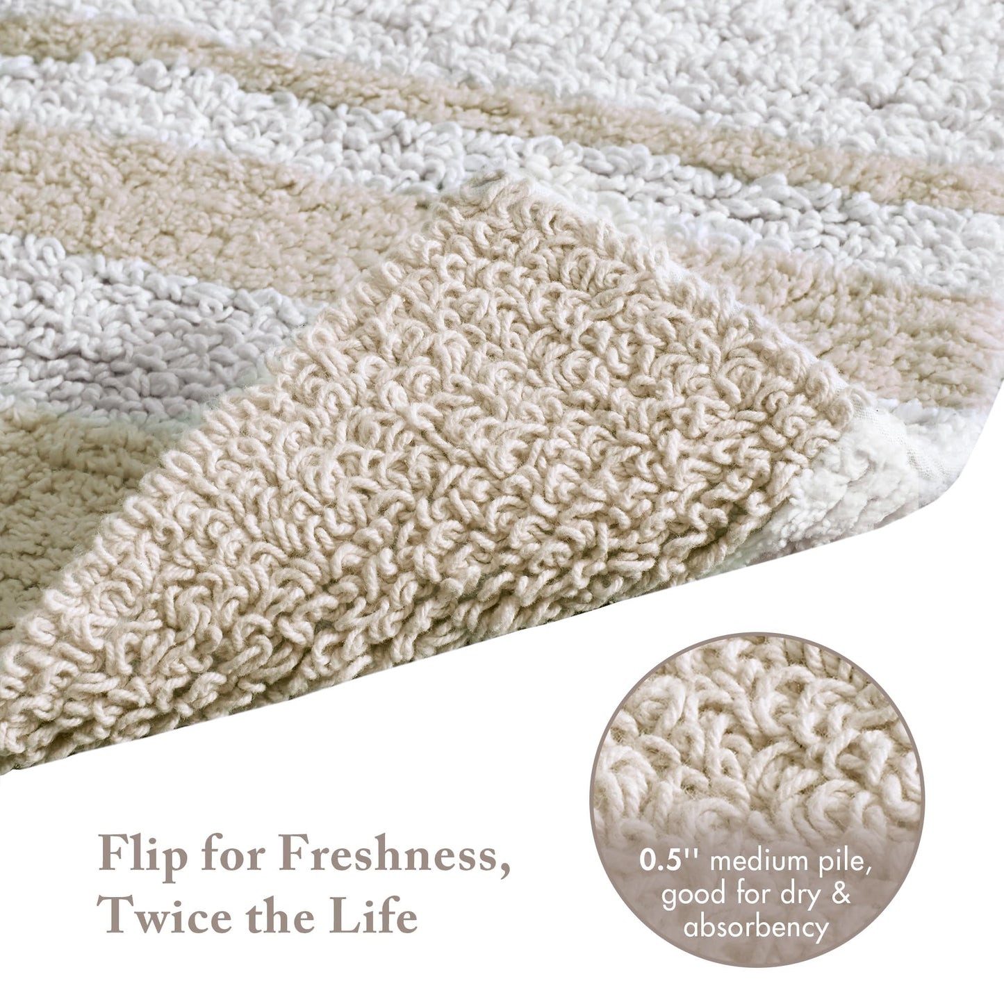 Madison Park Reversible Spa Rug 100%-Cotton Striped Ultra Soft Water Fast Bath Non-Slip Absorbent Quick Dry Mats for Tub, Shower Room, and Bathroom, 20x30, Taupe (Pack of 1)